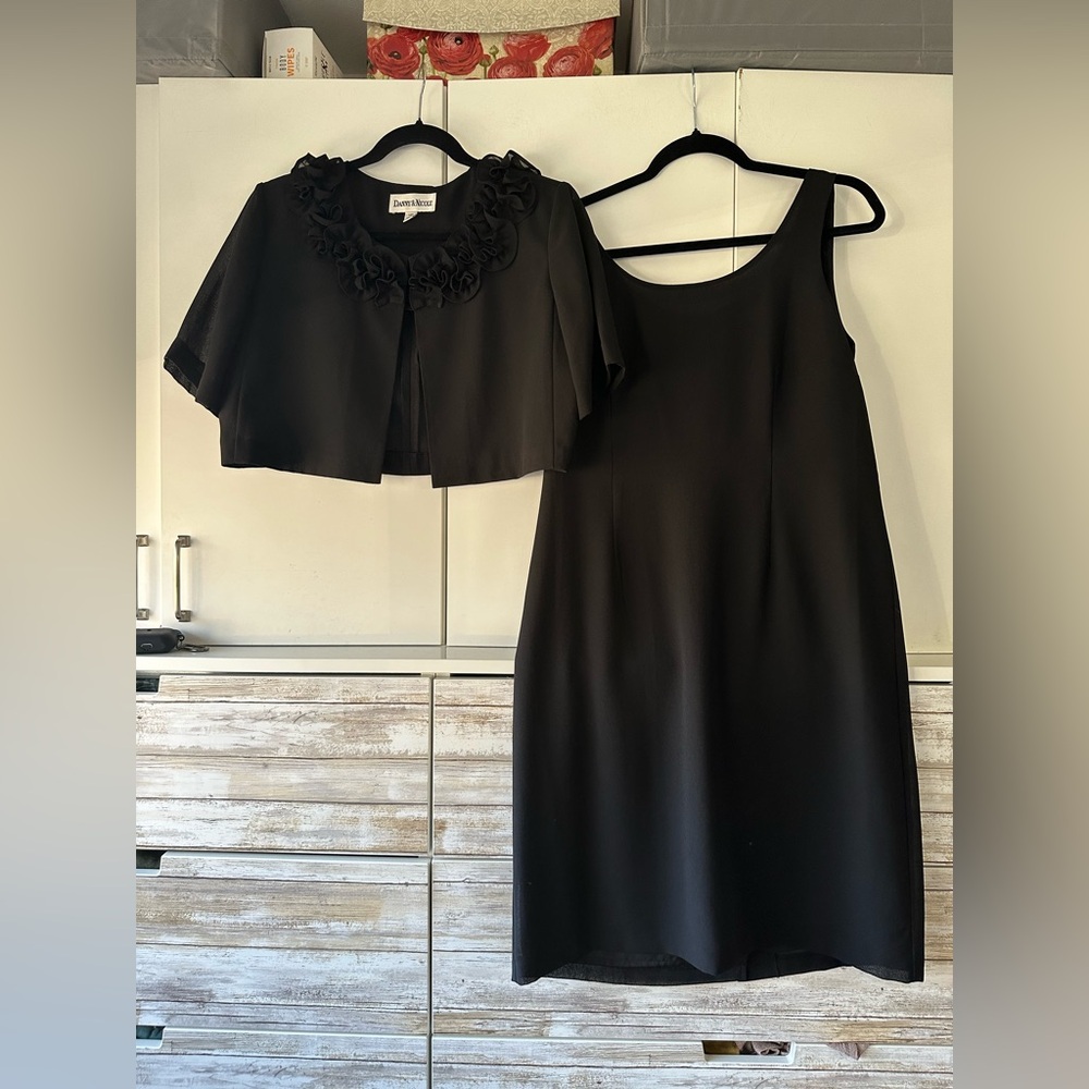 🖤 Danny & Nicole Black 2 Piece Dress Jacket Set Size 14P Petite Formal